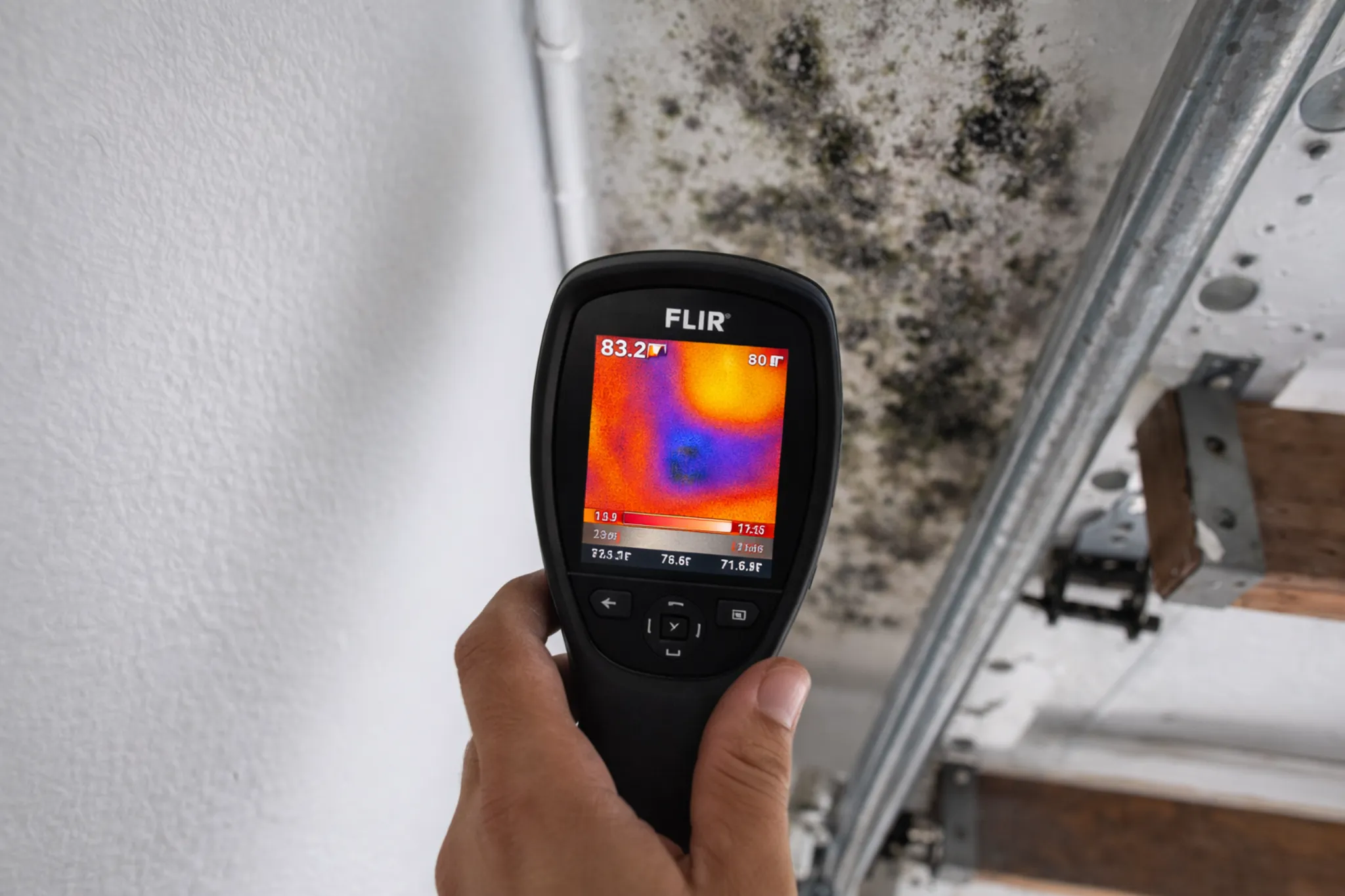 Mold inspection using infrared imaging and moisture assessment