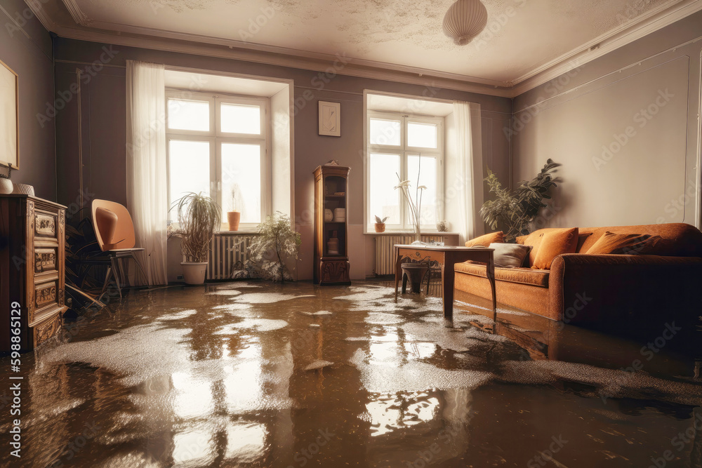 Water damage restoration after indoor flooding